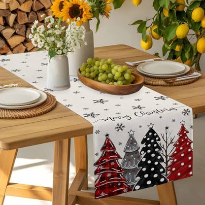 Red Black Christmas Tree Table Runner Dresser Scarf 13 x 36 Inch Polka Dots Xmas Tree Snowflake Linen Table Runners Non-Slip Heat Resistant Kitchen Dining Table Decor for Home Holidays Indoor Outdoor