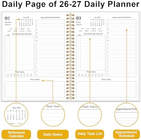 Daily Planner 2026-2027 - July 2026 to June 2027, 7" x 10", Flower