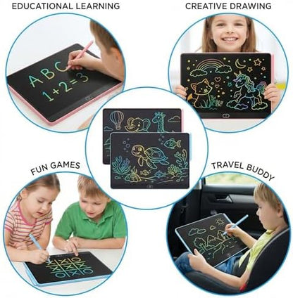 16 Inch LCD Writing Tablet for Kids 2 Pack, Large Drawing Board Doodle Pad, Colorful Screen Erasable Sketch Tablet, Travel Toys and Reusable Learning Gift for Boys Girls（Blue & Pink