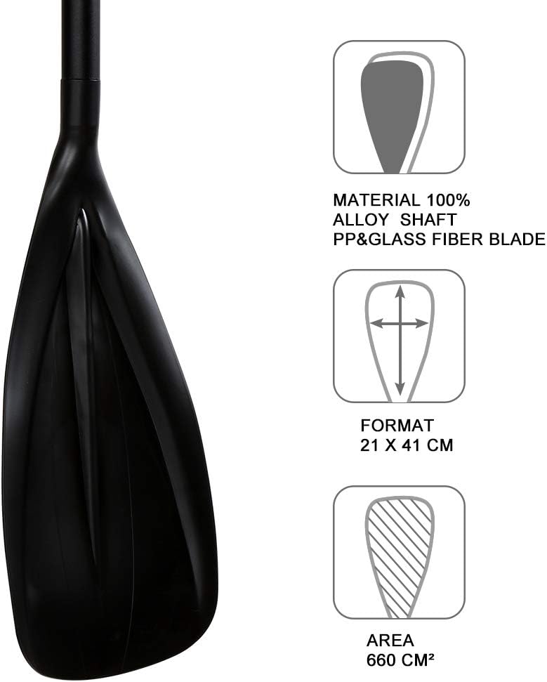 SUP Paddle - 3-Piece Adjustable Aluminium SUP Paddle with Glass Fiber Blade for Surfing, Floating, Water Sports
