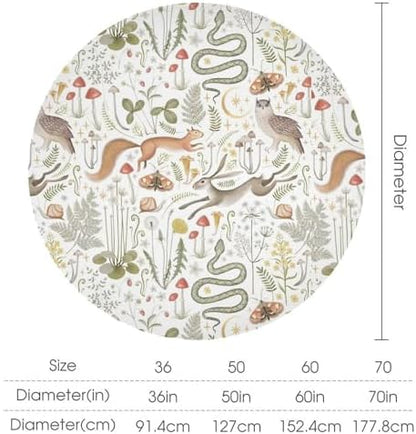 Country Forest Tablecloth, Wild Animal Hare Squirrel Owl Snake Snail Flowers Mushroom Table Cover for Tea Party Weddings Indoor Outdoor Dining, 36x36in