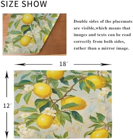 ALAZA Lemon Print Flower 1 PC Placemats Rectangle Table Mat for Dining Table Restaurant Kitchen Home Decor, 12" x 18"
