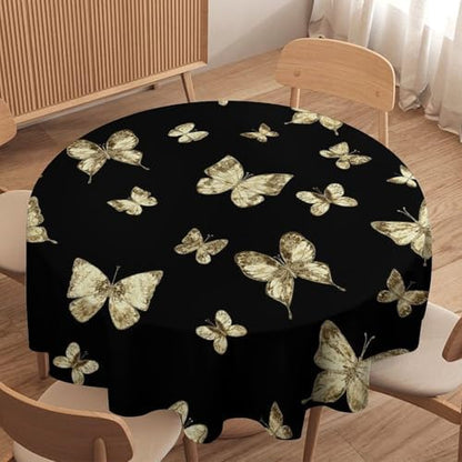 Golden Butterfly Tablecloth, Vintage Luxury Yellow Golden Butterflies Print Table Cloth for Kitchen Dining Coffee Table Outdoor Party Decor, 36x36in