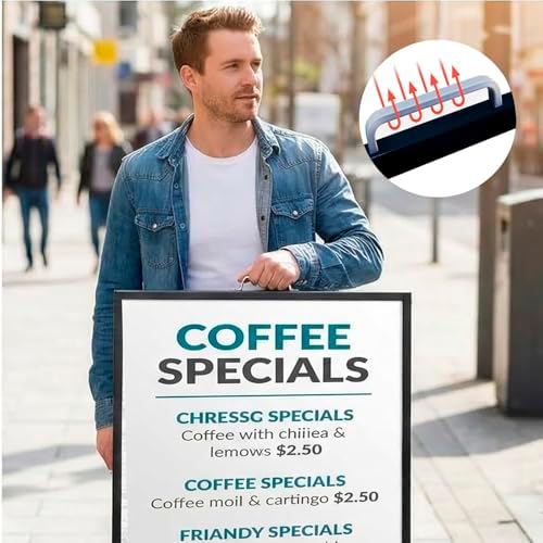 USCNC 24 x 36 Inch A Frame Sign Double-Sided Folding Sandwich Board Heavy Duty Slide-in Sidewalk Signboard for Outdoor Street Advertising Poster(Frame only，No white board)