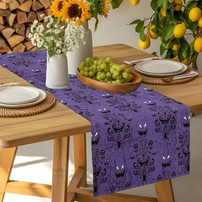 Halloween Haunted Table Runner Dresser Scarf 13 x 36 Inch Purple Black Ghost House Mansion Table Runners Non-Slip Heat Resistant Kitchen Dining Table Decor for Halloween Holidays Indoor Outdoor