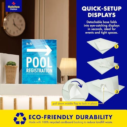 Paper Sign Holder (11 x 17 Inches) Plastic Countertop Display w/Shatterproof (No Acrylic) Clear Design & Cardboard Easel Back Tabletop Slant Support for Stackable Lightweight Portable by Hutchco