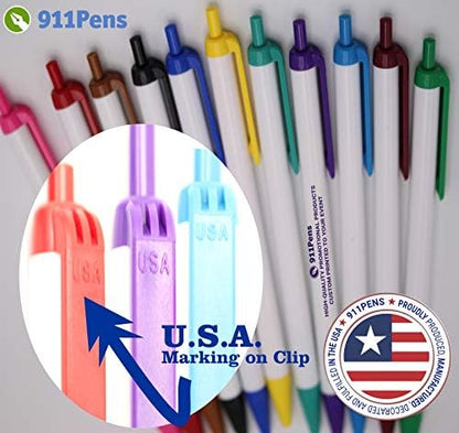 USA Made, Personalized Writing Ink Ballpoint Novelty Pens, Custom Printed with Your Logo & Text (Pack of 1,000 White Pens with Dark Green Trim)