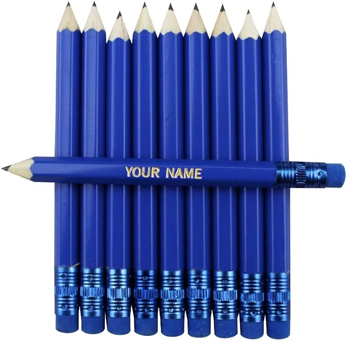 EZPENCILS & GIFTS - Golf Pencils Tipped with Eraser (1/2 a Pencil) - Sea Blue Colored Barrel - FREE-PERSONALIZATION - 2HB Black Lead - Custom Text - Non-Smear Eraser – Package of 40