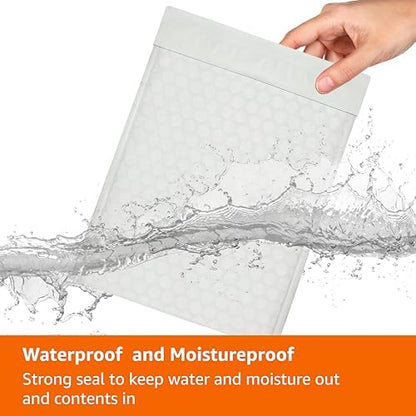 Amazon Basics Poly Bubble Self-Seal Mailers, Tear and Water Resistant Shipping Bags, 6" x 10", White/Grey, 50-Pack