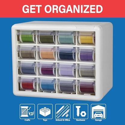 Akro-Mils 16-Drawer Plastic Storage Cabinet, 10.5"W x 6.5"D x 8.5"H, Black