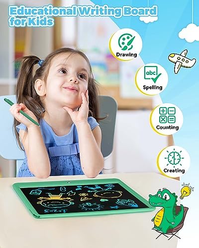 KOKODI 12 Inch LCD Writing Tablet with Anti-Lost Stylus Erasable Doodle Board Colorful Toddler Drawing Pad Car Travel School Games Toys for 3 4 5 6 7 8 Kids Birthday Gift for Girls Boys Adults Green