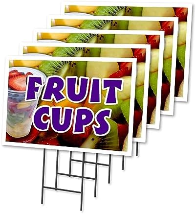 Fruit Cups 5 Pack of 12" x 16" Yard Sign & Stake | Advertise Your Business | Stake Included Image On Both Sides | Made in The USA