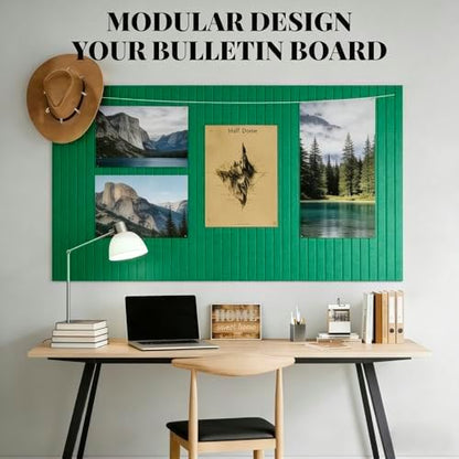 Slat Felt Wall Tiles (12 Pack) - 11.8"x11.8" Self-Adhesive Bulletin Board for Wall, Acoustic Panels for Sound Dampening, Modern Black Pin Board, Home Office Decor (30x30cm)