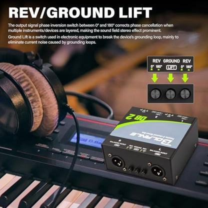 Bolanle DB2 Passive 2-Channel DI Box, Reamp Hum Eliminator XLR Stereo
