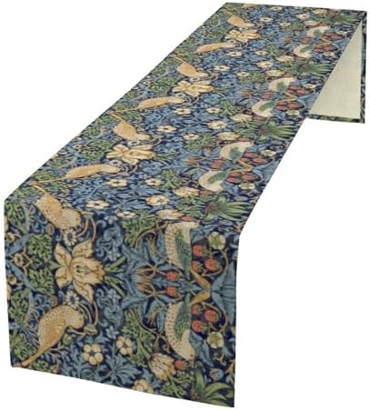 William Morris Floral Table Runner, Vintage Flowers Botanical Printed Table Runner for Home Kitchen Dining Table Decoration,13x36 Inch Strawberry Thief