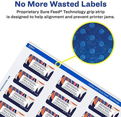 Avery® Matte White Rectangle Labels, Sure Feed® Technology, 1" x 2", 600 Matte White Printable Labels