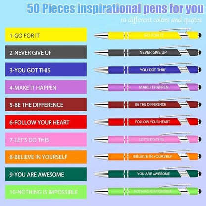 10 Pcs Inspirational Pens - Motivational Ballpoint Pens Bulk with quotes Stylus Tip Gifts for School Coworkers Office Supplies Black Ink