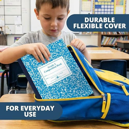 Roaring Spring Composition Notebooks, 5-Pack, Grade 2 Ruled, 50 Sheets 15# White Paper, 9.75"x7.75", Designed for Grade 2 Classes, Practicing Writing & Penmanship, Blue Marble Flexible Cover