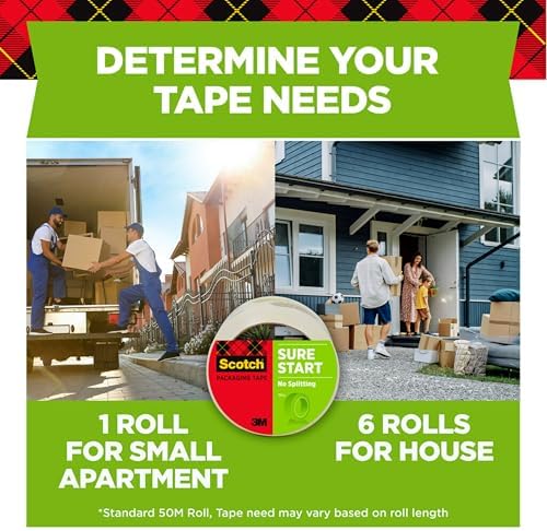 Scotch Sure Start Packing Tape Clear | Quiet Unwind | Easy Start Technology | 1.88 in x 25 yd | 6 Rolls, Pack of 6