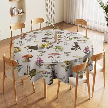 Vintage Botanical Tablecloth, Rustic Plants Herbs Mushroom Nature Wildflower Table Cloth for Outdoor Patio Party Picnic Wedding Indoor Kitchen Dinner Table Decor, 60x60in