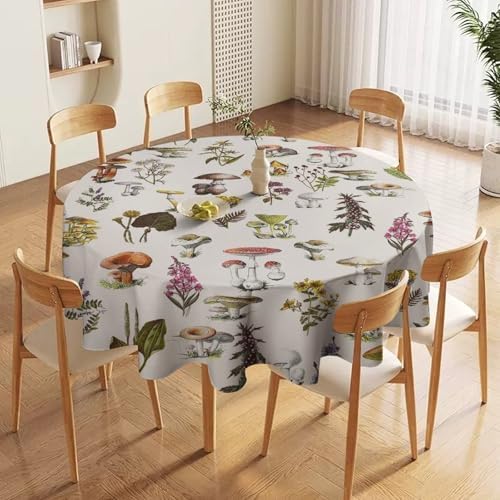 Vintage Botanical Tablecloth, Rustic Plants Herbs Mushroom Nature Wildflower Table Cloth for Outdoor Patio Party Picnic Wedding Indoor Kitchen Dinner Table Decor, 70x70in