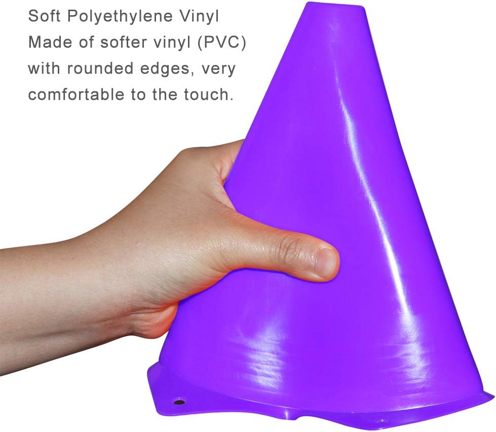 9 Inch Plastic Training Traffic Cones, Sport Cones, Agility Field Marker Cones for Soccer Basketball Football Drills Training, Outdoor Activity or Events - (Set of 10, 12, 15 or 24, 4 Colors)
