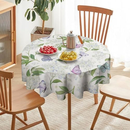 Butterfly Floral Tablecloth, Spring Summer Watercolor Flowers Plants Leaves Print Table Cover for Party Picnic Dinner Decor, 50x50in
