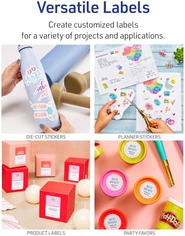 Avery Printable Sticker Paper, 8.5" x 11", Matte White, Repositionable Adhesive, Laser/Inkjet Compatible, 5 Full-Size Label Sheets, Great for Product Branding, Cute Stickers, Crafts, and More (53202)