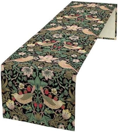 William Morris Floral Table Runner, Vintage Flowers Green Botanical Printed Table Runner for Home Kitchen Dining Table Decoration,13x108 Inch