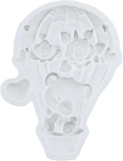 Bear Silicone Mold Hot Air Balloon Fondant Molds Bear Balloon Chocolate Candy Mold For Cake Decoration Cupcake Topper Polymer Clay Gum Paste Set of 4