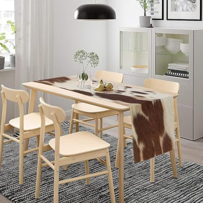Cow Print Table Runner, Brown Cowhide Print Western Style Table Runner Country Farmhouse Cottage Cow Patten Table Decoration for Home Kitchen Dining, 13x90 Inch