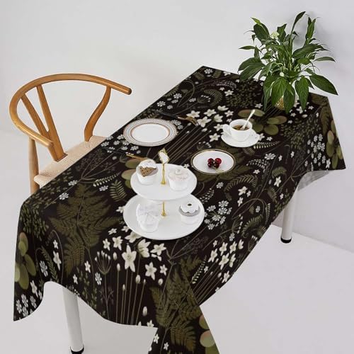 Woodland Field Tablecloth, Rustic Forest Wild Flower Herb Fern Farmhouse Natural Floral Table Cloth for Picnic Party Dining Room Home Decor 55x75in