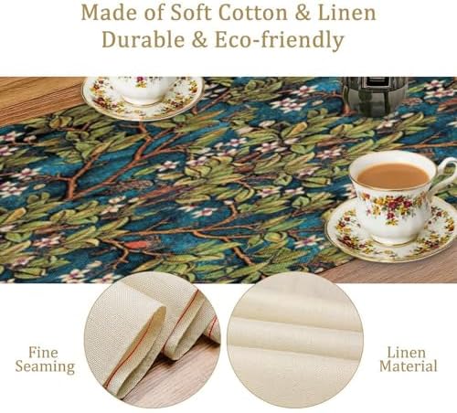 William Morris Floral Table Runner, Vintage Green Botanical Printed Table Runner for Home Kitchen Dining Table Decoration,13x60 Inch