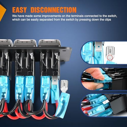 Nilight 4 Gang Rocker Switch Panel w/Orange LED Light 5Pin ON Off Pre-Wired