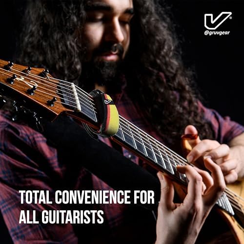 Gruv Gear Fret Wrap & Guitar Mute, Fretwrap for Acoustic, Electric & Bass | String Dampener Recording, Tapping & Practice Accessory (1 Pack, Medium Black/Red/Yellow, Fits 5 String Bass, 7 String