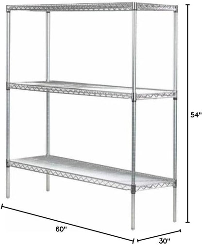 Omega 30" Deep x 60" Wide x 54" High 3 Tier Chrome Starter Shelving Unit