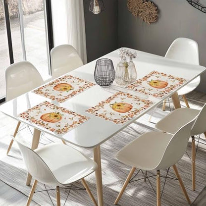Boho Fall Placemats Set of 6, Thanksgiving Watercolor Pumpkins Heat Resistant Washable Table Place Mats Sunflowers Eucalyptus Table Linens Party Holiday Decor for Home Kitchen Dining Outdoor Indoor,