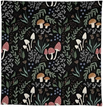 Mushroom Tablecloth, Cartoon Green Leaves Mushroom Wildflower Plant Botanical Herb Nature Garden Print Table Cloth for Home Kitchen Outdoor Party Picnic Wedding Decor 60x90in