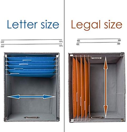 PRANDOM File Organizer Box - Set of 4 Collapsible Decorative Linen Filing Storage Hanging File Folders with Lids Office Cabinet Letter/Legal Size Navy Blue 17.1x14x11.1 inch