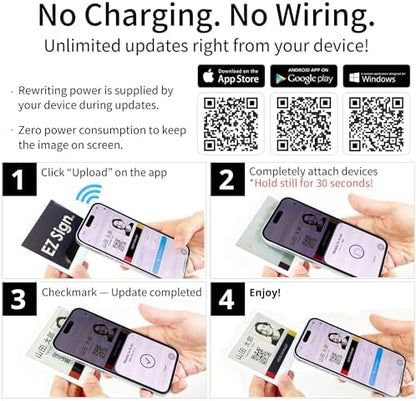 [Santek] EZ Sign NFC E-Paper Display – No Battery, Ultra-Thin 0.13”, Rewritable 4-Color Digital Display, App-Controlled (iOS/Android/PC), IP65 (Silver, 4.2 inch)