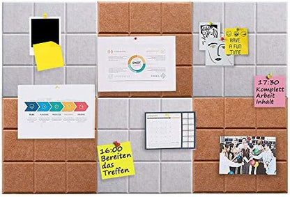 Large Felt Board Tiles for Wall with 30 Push Pins, 11.8"x11.8" Pack of 6 Pin Board Notice Boards for Home Office Kitchen, Bulletin Board Wall Tiles for Photos Memos (Orange+Grey, 6 Pack)