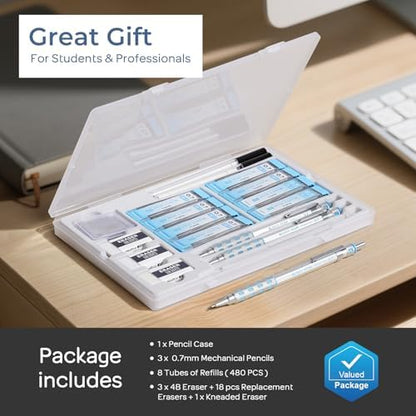 Nicpro Blocky Gear Mechanical Pencils 0.7 mm with Case, 3 Pack