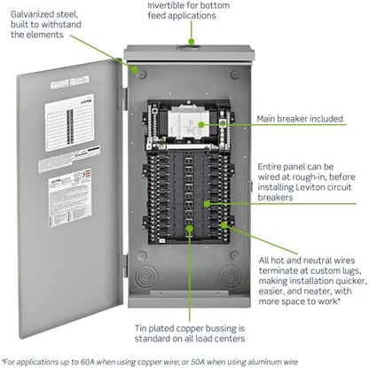 Leviton 20 Space Outdoor Load Center with 150A Main Circuit Breaker, LR215-BDD