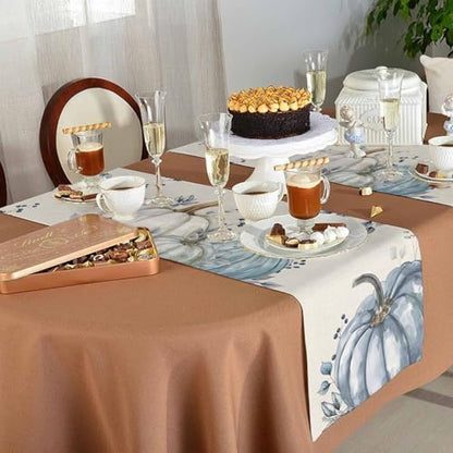 Fall Pumpkin Table Runner Dresser Scarf 13 x 36 Inch White Blue Leaves Rustic Table Runners Non-Slip Heat Resistant Kitchen Dining Table Decor for Autumn Thanksgiving Holidays Indoor Outdoor