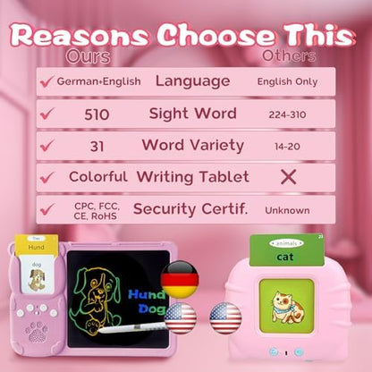 Writing Drawing Tablet with Talking German Flash Cards - Pink