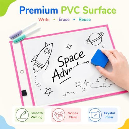 MR.MATE 100Pcs Dry Erase Pockets Sleeve 10x14,Clear Plastic Sheet Protector