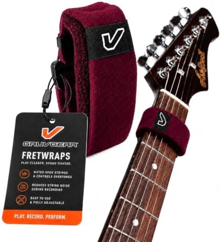 Gruv Gear Fret Wrap & Guitar Mute, Fretwrap for Acoustic, Electric & Bass | String Dampener Recording, Tapping & Practice Accessory (1 Pack, Small Burgundy, Fits 4 String Bass, 6 String Guitar)