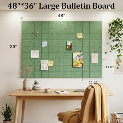 Large Felt Bulletin Board for Walls: 12-Pack Black Cork Board Alternative 11.8x11.8 Inch Peel and Stick Pin Board Wall Decor for Home Organization, Office Memo Board, Self-Adhesive Wall Tiles