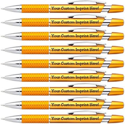 ExpressDesigns™ Personalized Ballpoint Pens Click action Custom Black writing ink - The Sleeker - Full color Printed Name Pens with Your Logo/Text/Message -Includes Personalization - 12 Qty (Gold)