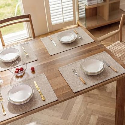 Demetex Table Placemats Linen Place Mats Set of 8 Natural Heat Resistant Cloth Plate Mats for Indoor Dining Room Restaurant Cafe, 13x19 inch, Linen